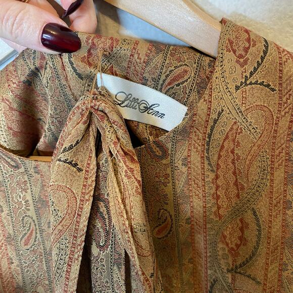 Lilli Ann Vintage Paisley Jacquard Blouse and Matching Scarf size 14 - Picture 4 of 6